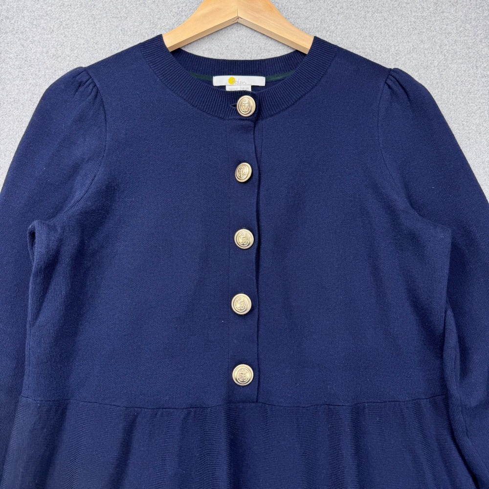 Boden Fit & Flare Dress Size 2R Navy Blue Wool Blend Gold Anchor Button Nautical - Picture 3 of 10